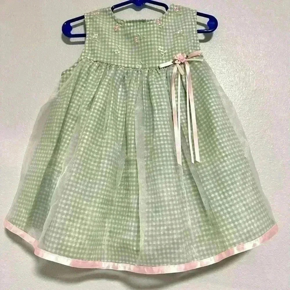 Ashley Ann Other - 5. Ashley Ann Plaid Tulle Babydoll Dress Green Girls Toddler Size 24 Months